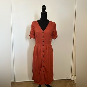 One Clothing Red orange midi button down Dress!